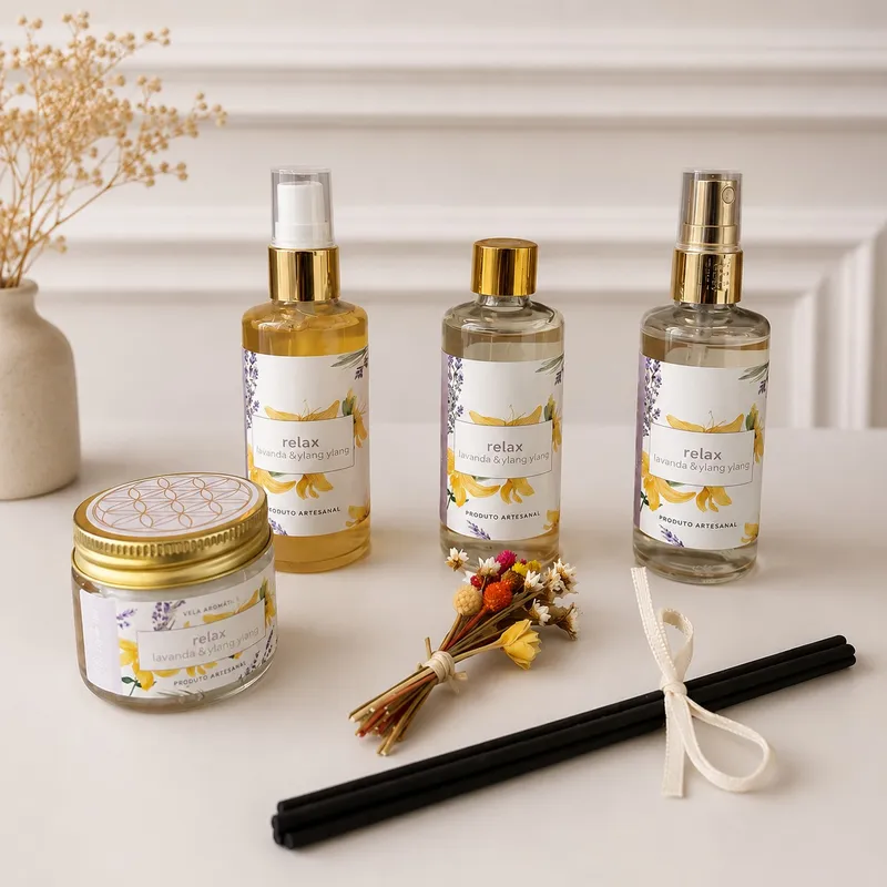 Kit Harmonia Natural — Spray de Ambientes Relax, Difusor de Ambientes, Sabonete Líquido, Vela Aromática Natural (imagem 2 de 2)