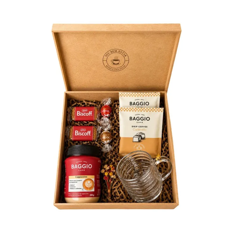 Kit Cappuccino & Cia — 1 Cappuccino Baggio 200g, 2 Drip Coffee Baggio Caramelo, 2 Biscoitos Lotus Biscoff, 2 Bombons Lindor (imagem 3 de 3)