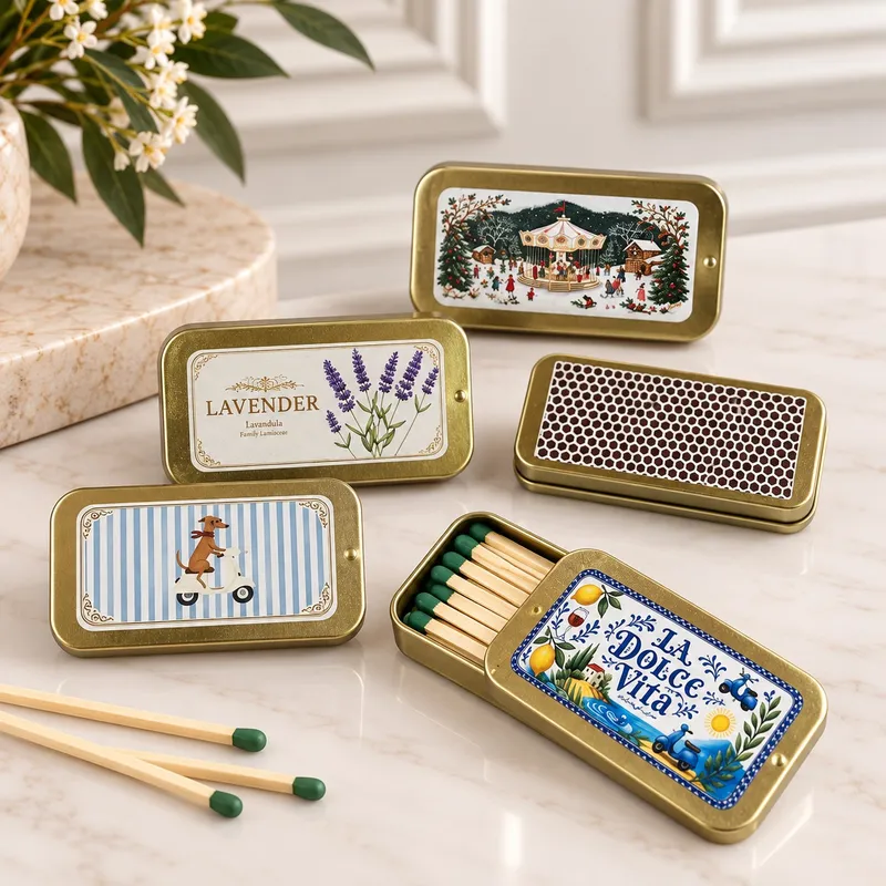 Kit Provence — 1 aromatizador de cerâmica com design contemporâneo e formato arredondado, 1 óleo essencial de lavanda By Samia, 10 ml, 1 spray aromático de lavanda, 1 caixa de fósforo de latinha decorada (diversos modelos) e reutilizável (imagem 4 de 5)